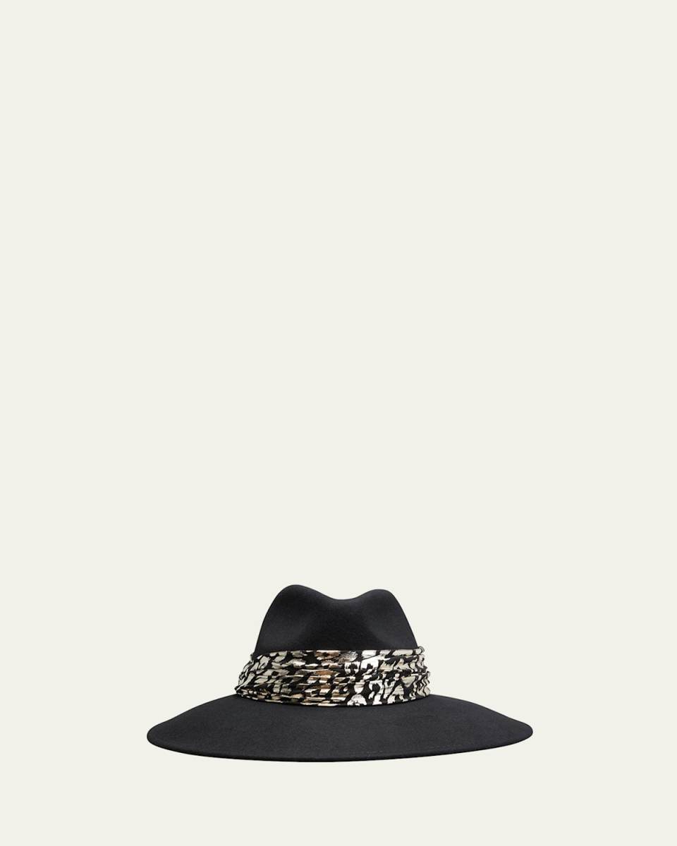 Emmanuelle Wool Fedora Hat w/ Metallic Leopard-Print Band